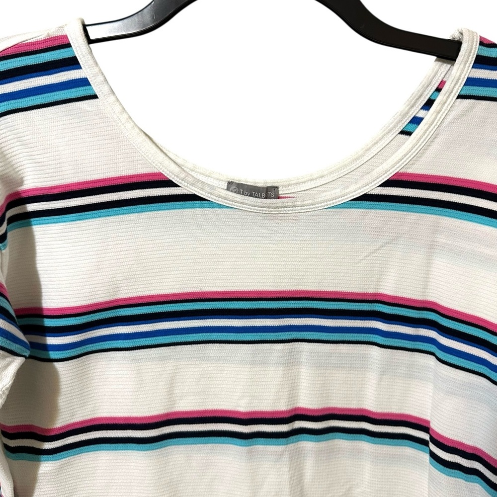 T by TALBOTS white multi color striped 3/4 sleeve 100% cotton shirt size Small - Picture 3 of 5